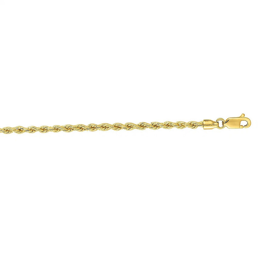 2.5mm 14k Yellow Gold Solid Rope Bracelet