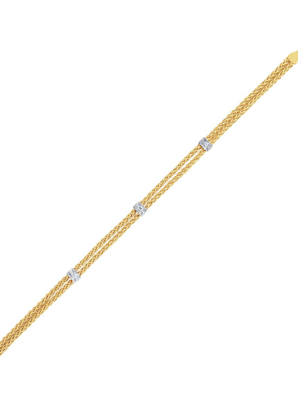 14k Two-Tone Gold Dual Wheat Chain Bracelet with Diamond Stations (.02 cttw)