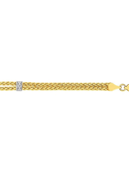 14k Two-Tone Gold Dual Wheat Chain Bracelet with Diamond Stations (.02 cttw)