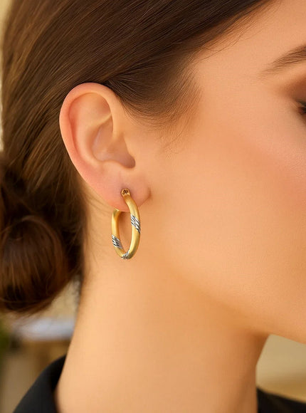 14k Two Tone Gold Polished Hoop Earrings (20 mm)