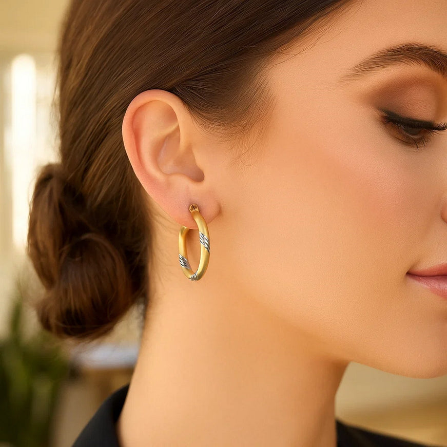 14k Two Tone Gold Polished Hoop Earrings (20 mm)