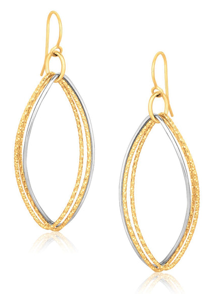 14k Two Tone Gold Textured Triple Oval Shape Drop Earrings