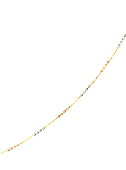 14k Tri Color Gold Station Bracelet with Textured Beads