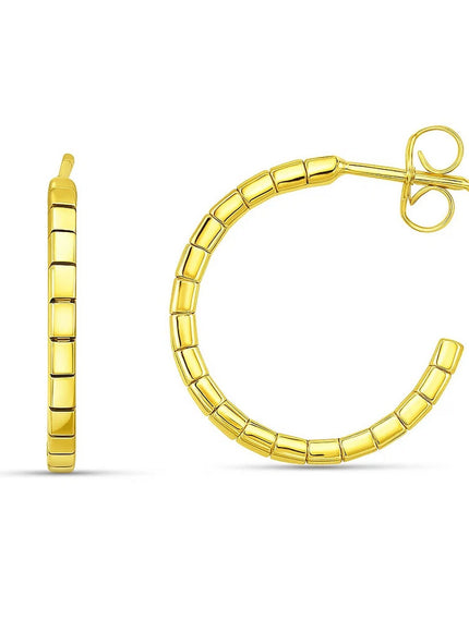 14k Yellow Gold Brick Omega Hoop Earrings