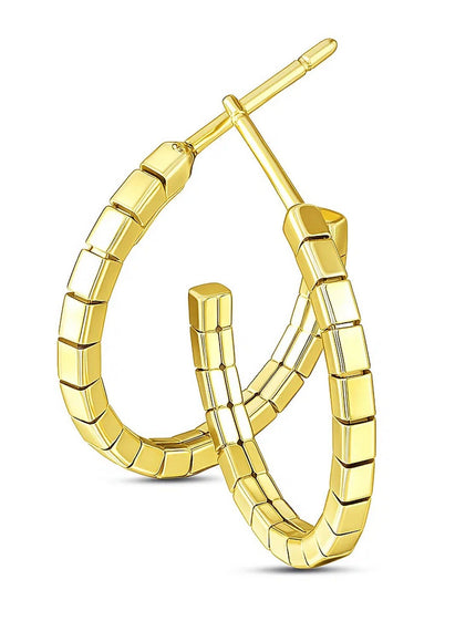 14k Yellow Gold Brick Omega Hoop Earrings
