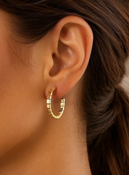 14k Yellow Gold Brick Omega Hoop Earrings