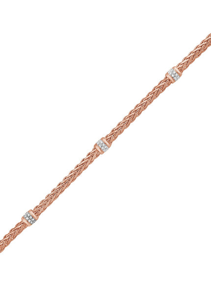 Polished Woven Rope Bracelet with Diamond Accents in 14k Rose Gold
