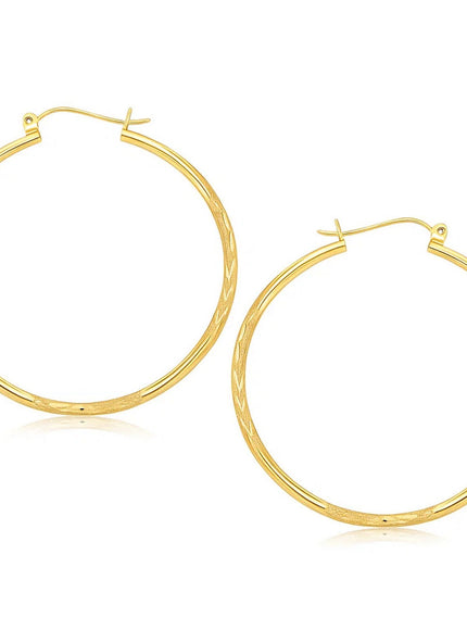 14k Yellow Gold Fancy Diamond Cut Extra Large Hoop Earrings (45mm Diameter)