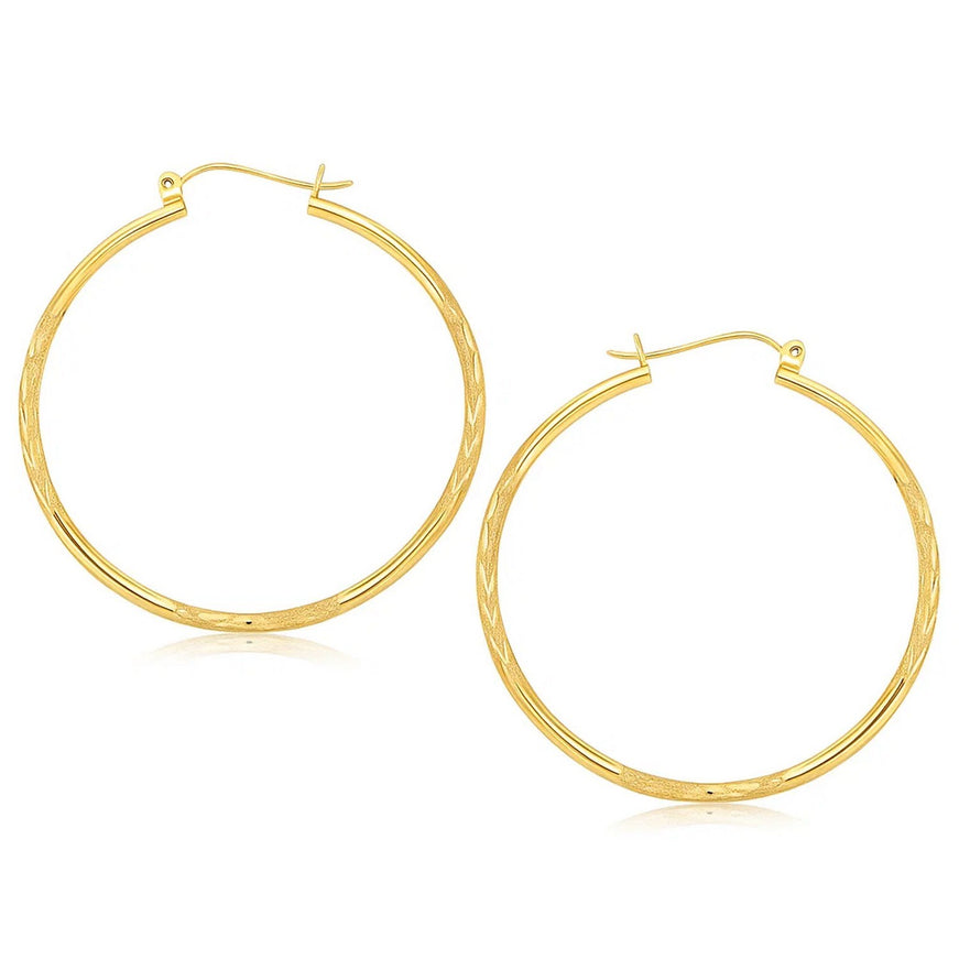 14k Yellow Gold Fancy Diamond Cut Extra Large Hoop Earrings (45mm Diameter)
