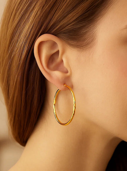 14k Yellow Gold Fancy Diamond Cut Extra Large Hoop Earrings (45mm Diameter)