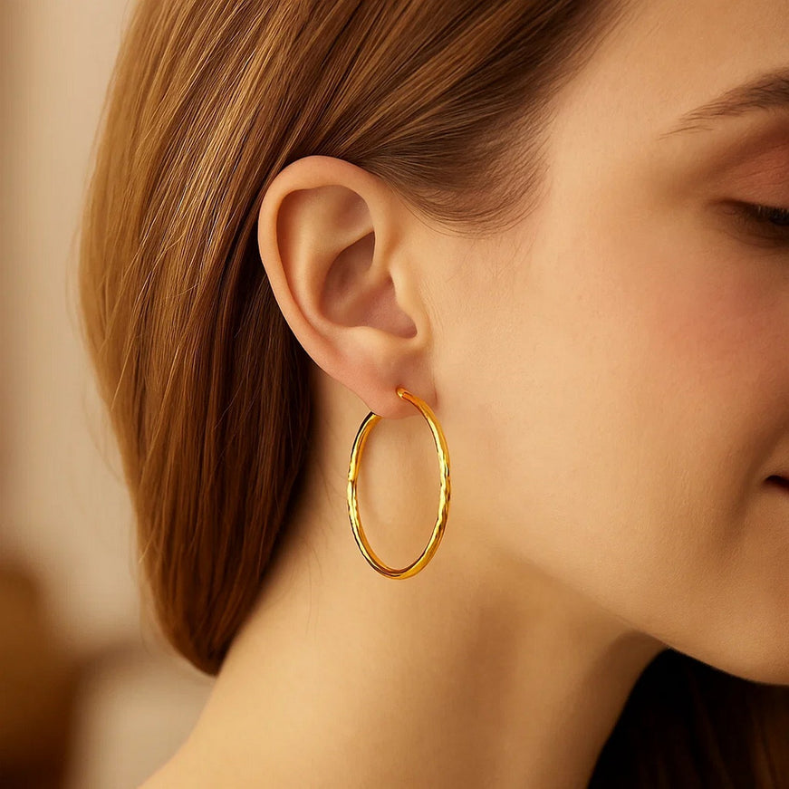 14k Yellow Gold Fancy Diamond Cut Extra Large Hoop Earrings (45mm Diameter)