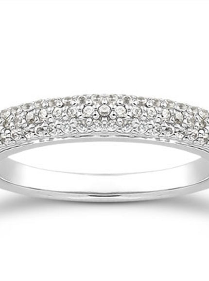 14k White Gold Triple Multi-Row Micro- Pave Diamond Wedding Ring Band