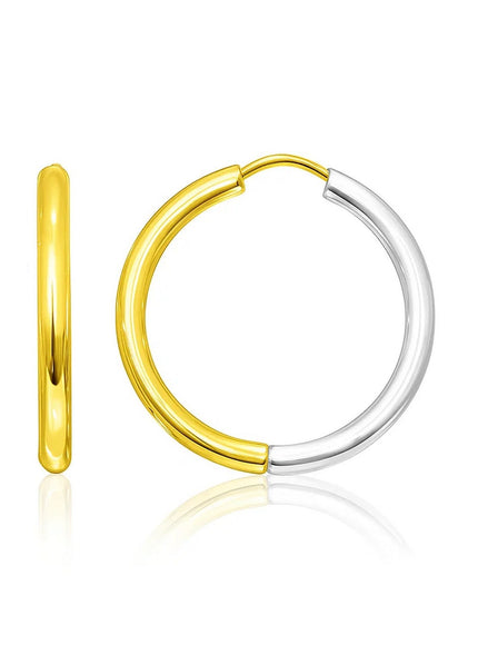 14k Two-Tone Gold Hoop Earrings in a Hinged Style