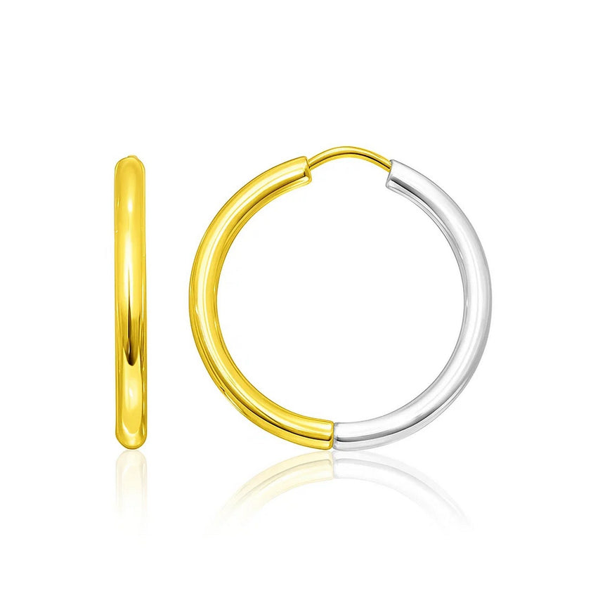 14k Two-Tone Gold Hoop Earrings in a Hinged Style