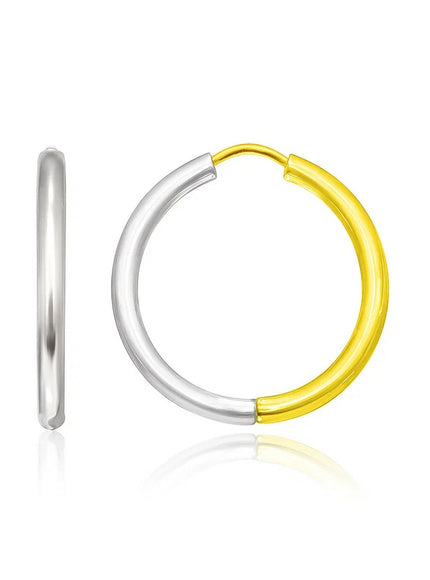 14k Two-Tone Gold Hoop Earrings in a Hinged Style