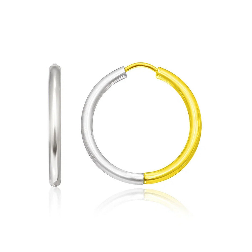 14k Two-Tone Gold Hoop Earrings in a Hinged Style