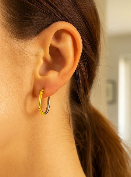 14k Two-Tone Gold Hoop Earrings in a Hinged Style