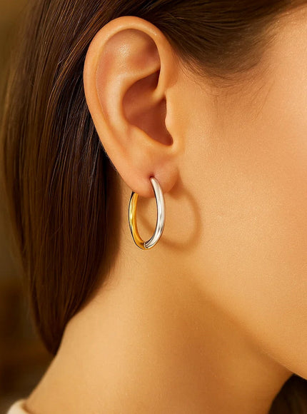 14k Two-Tone Gold Hoop Earrings in a Hinged Style