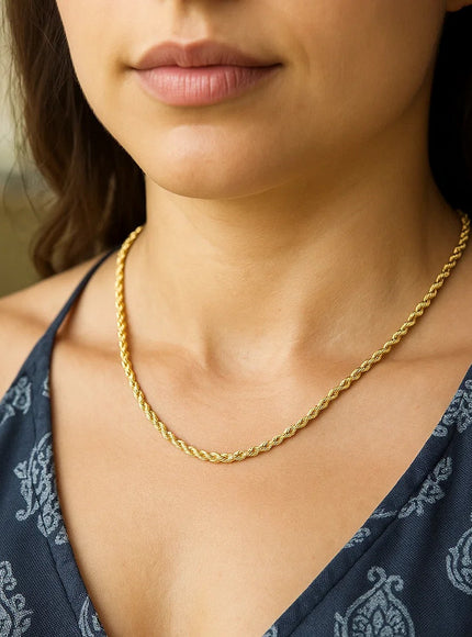 2.75mm 14k Yellow Gold Solid Diamond Cut Rope Chain