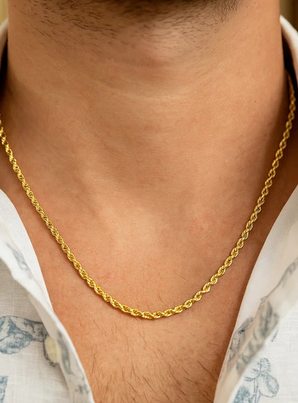 2.75mm 14k Yellow Gold Solid Diamond Cut Rope Chain