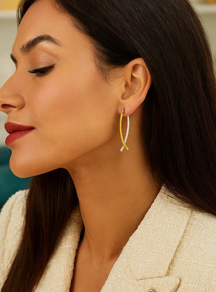 14k Two-Tone Gold Double Row Fancy Drop Earrings