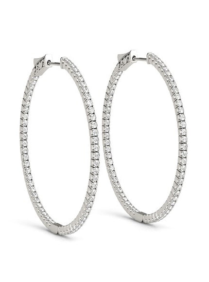 14k White Gold Slim Two Sided Diamond Hoop Earrings (1 1/2 cttw)