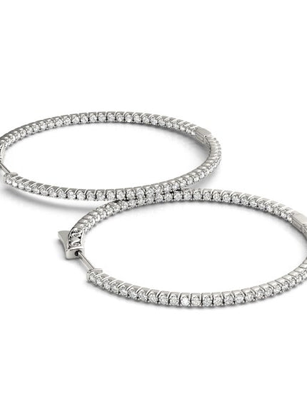 14k White Gold Slim Two Sided Diamond Hoop Earrings (1 1/2 cttw)