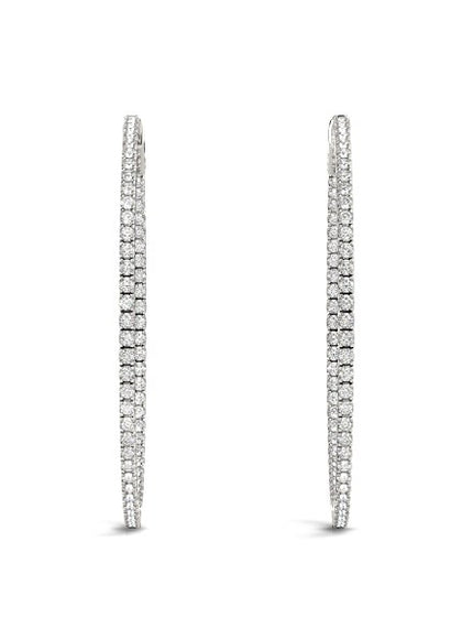 14k White Gold Slim Two Sided Diamond Hoop Earrings (1 1/2 cttw)