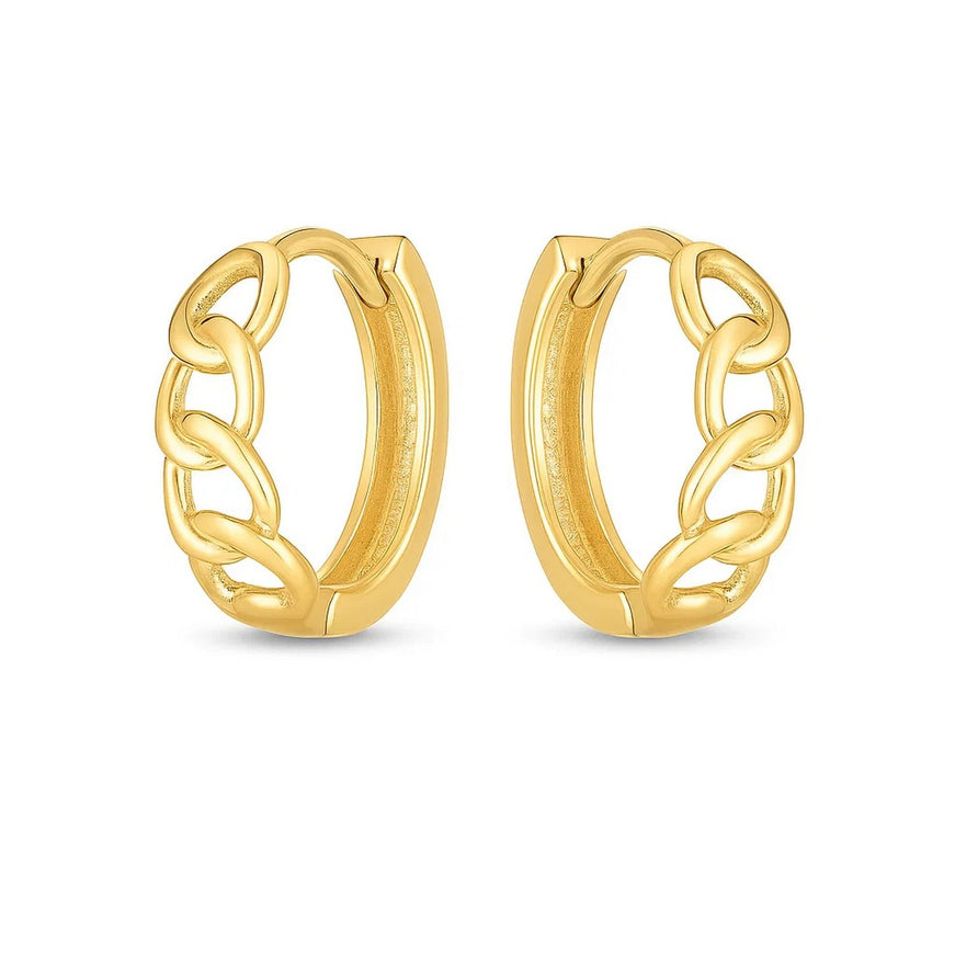 14k Yellow Gold Curb Huggie Hoop