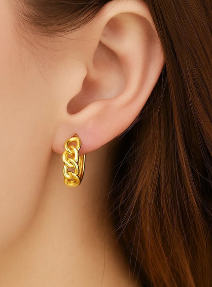 14k Yellow Gold Curb Huggie Hoop