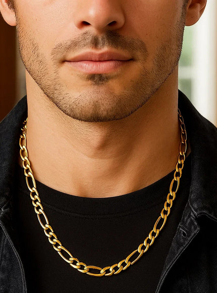 7.0mm 14k Yellow Gold Solid Figaro Chain