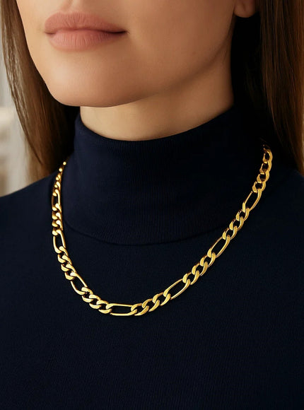 7.0mm 14k Yellow Gold Solid Figaro Chain