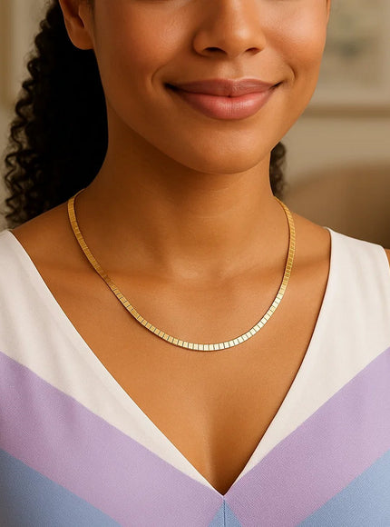 14k Yellow Gold Brick Omega Necklace