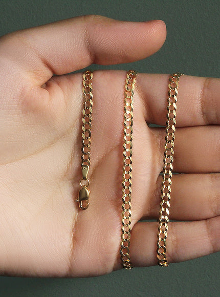 3.6mm 14k Yellow Gold Solid Curb Chain