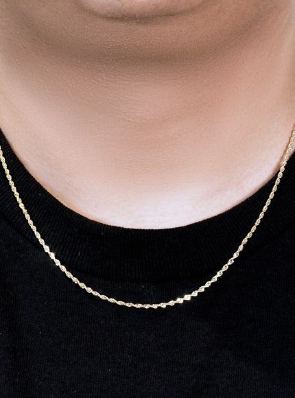 2.0mm 14k Yellow Gold Solid Diamond Cut Rope Chain