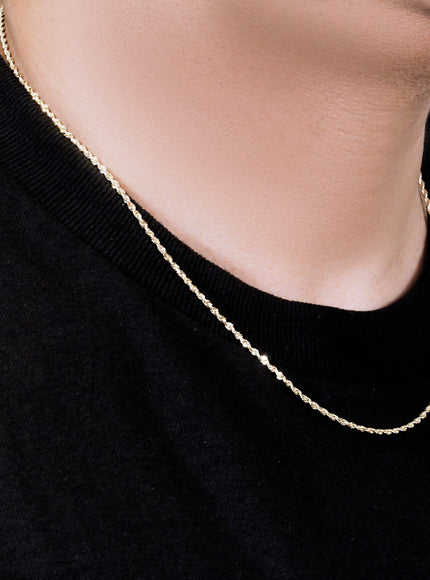 2.0mm 14k Yellow Gold Solid Diamond Cut Rope Chain