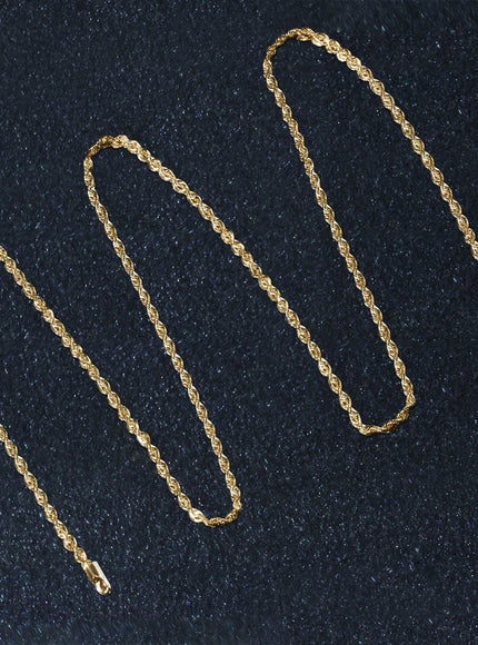 2.0mm 14k Yellow Gold Solid Diamond Cut Rope Chain
