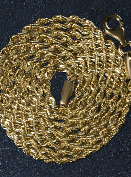 2.0mm 14k Yellow Gold Solid Diamond Cut Rope Chain