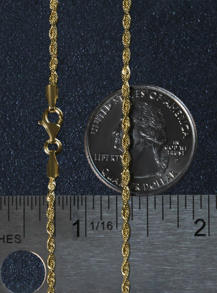 2.0mm 14k Yellow Gold Solid Diamond Cut Rope Chain