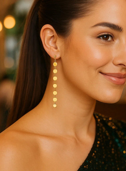 14k Yellow Gold Post Dangle Earrings with Polished Circles