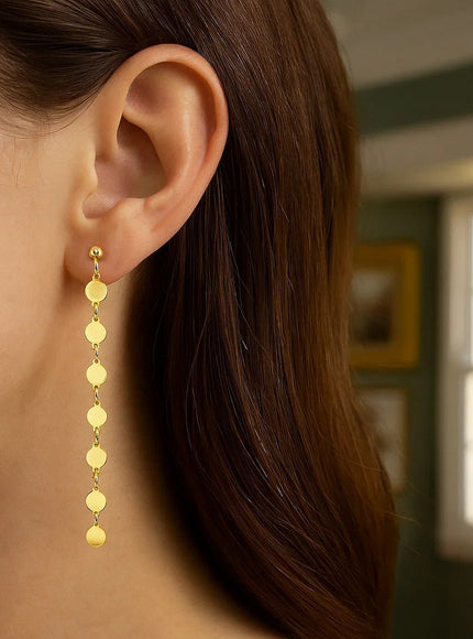 14k Yellow Gold Post Dangle Earrings with Polished Circles