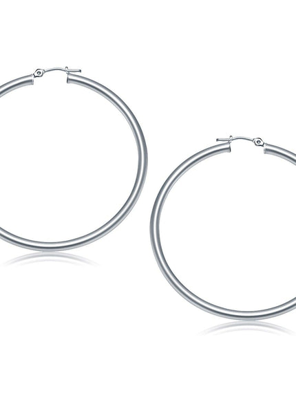 14k White Gold Polished Hoop Earrings (50 mm) - Ellie Belle