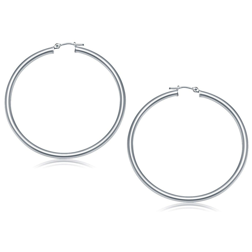 14k White Gold Polished Hoop Earrings (50 mm) - Ellie Belle