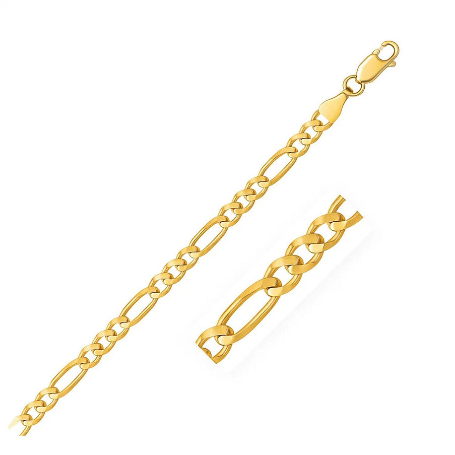 4.5mm 10k Yellow Gold Solid Figaro Bracelet