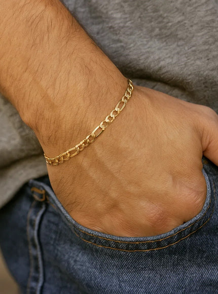 4.5mm 10k Yellow Gold Solid Figaro Bracelet