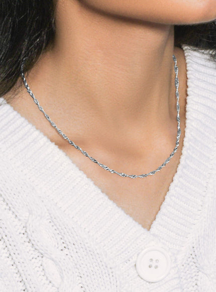 2.1mm 14k White Gold Singapore Chain