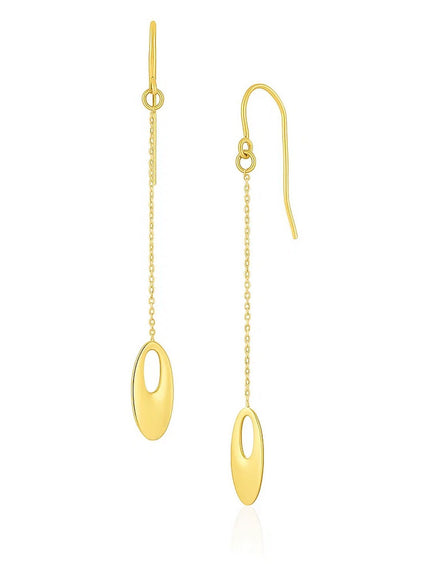 14k Yellow Gold Cutout Oval Chain Dangling Earrings
