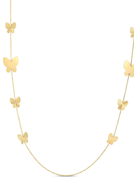 14k Yellow Gold Papillon Graduated Butterfly Necklace