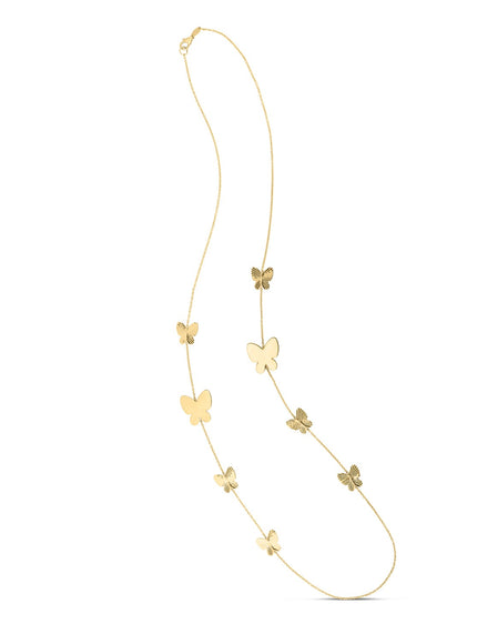 14k Yellow Gold Papillon Graduated Butterfly Necklace