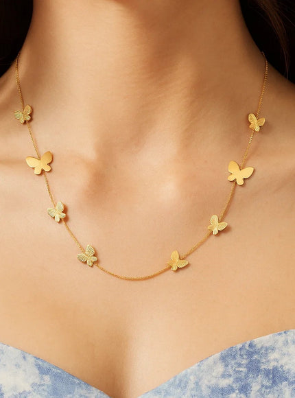 14k Yellow Gold Papillon Graduated Butterfly Necklace